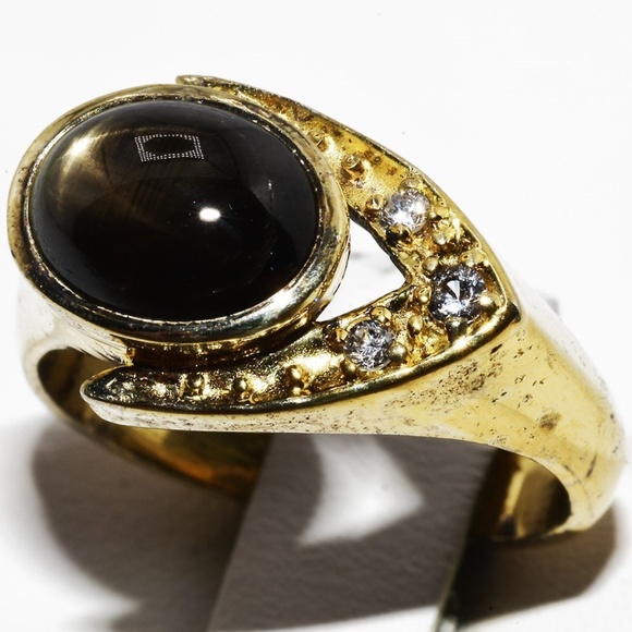 $395 .925 Sterling Silver 2.97CT Natural Black Star Sapphire & White Topaz Ring - Picture 5 of 7